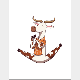 Funny cow doing yoga Posters and Art